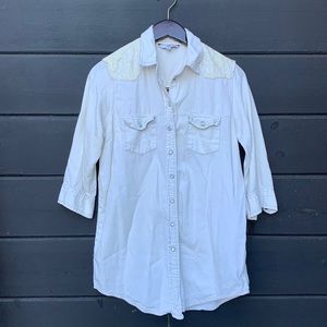 Look Women White Long Sleeve Button Up Shirt Size 10